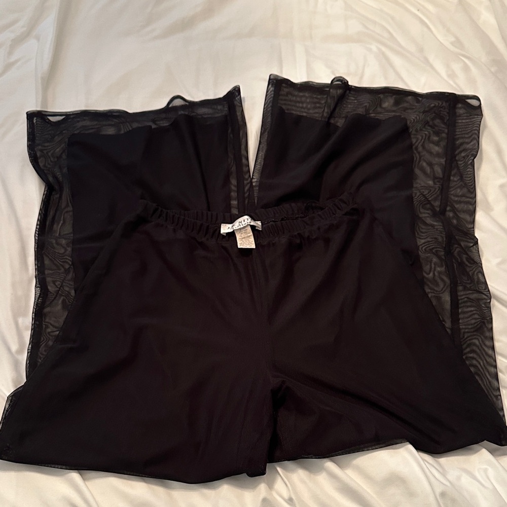 Wide Leg Sheer Panel Pants - Black